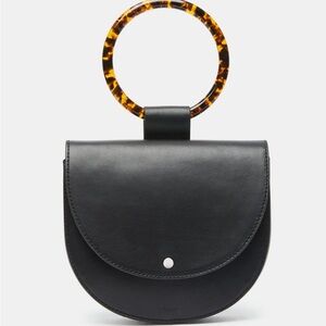 Theory Black Leather Clutch with Tortoiseshell Handle​
